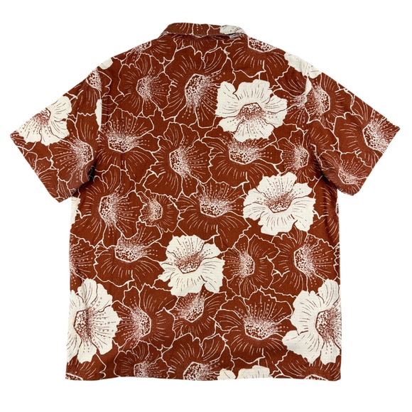Folk Shirt Mens L Brown White Bold Floral Short Sleeve Button Down Lightweight - Picture 4 of 9